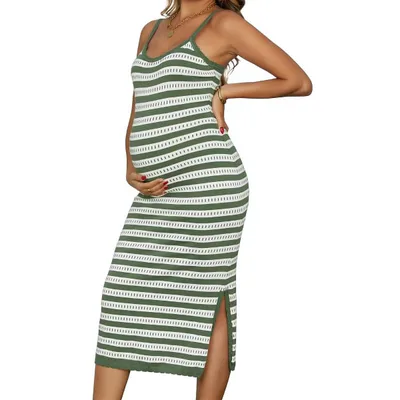 Target INSPIRE CHIC Women's Maternity Dress Bodycon Striped Long Midi Sleeveless Cami Knit Casual Fitted Pregnancy Dresses Small Green