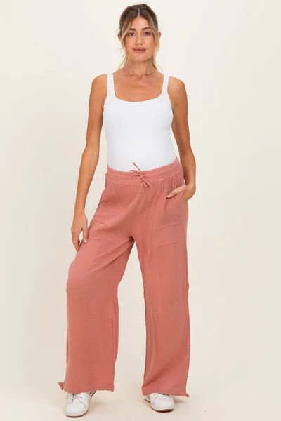 PinkBlush Blush Gauze Cinched Hem Maternity Pants