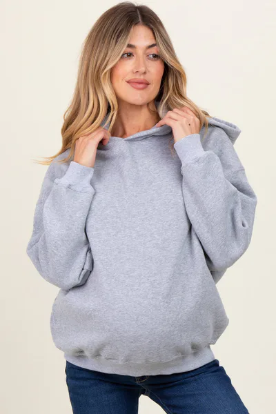 PinkBlush Heather Grey Fleece Oversized Pullover Maternity Hoodie