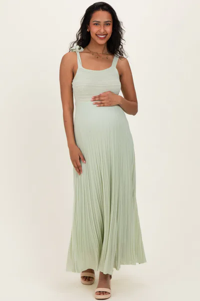 PinkBlush Sage Textured Knit Shoulder Tie Maternity Midi Dress