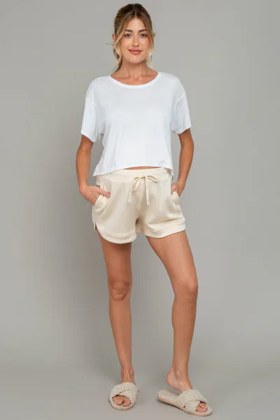 PinkBlush Cream Drawstring Relaxed Fit Maternity Shorts