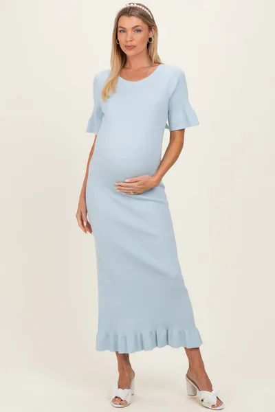 PinkBlush Sky Ribbed Knit Bow Back Ruffle Accent Maternity Dress