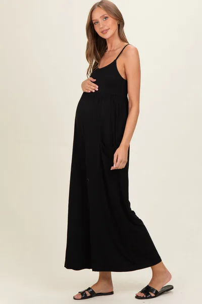 PinkBlush Black Sleeveless Wide Leg Maternity Jumpsuit