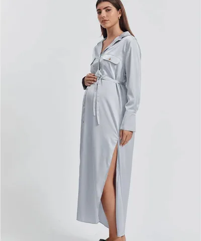 Bump City The Satin Shirtdress (Icy Blue)