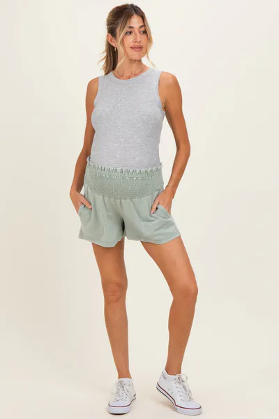 PinkBlush Sage Smocked Waist Mineral Wash Maternity Shorts