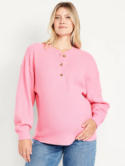 Old Navy Maternity Oversized Cozy Waffle Henley Top