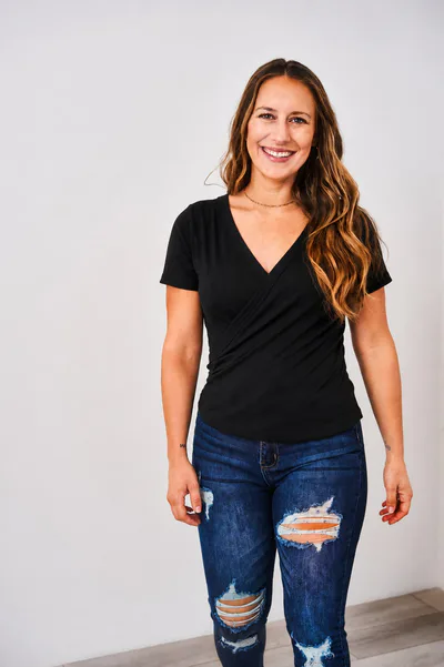 Latched Mama Latched Mama Ribbed Short Sleeve Nursing Wrap Top