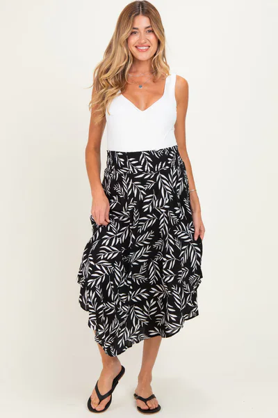 PinkBlush Black Printed Smocked Waistband Maternity Skirt