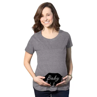 Target Maternity Baby Bear T Shirt Cute Adorable Pregnancy Tee for Expecting Mother - Crazy Dog Maternity T Shirt for Animal Lovers Dark Grey L