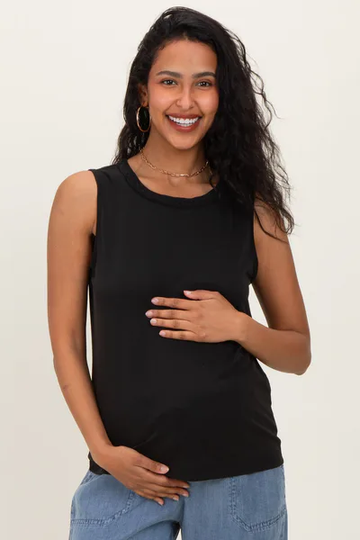 PinkBlush Black Braided Neckline Maternity Tank