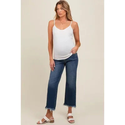 Target PinkBlush Navy Blue Fringe Hem Maternity Cropped Jeans Blue 28