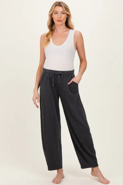 PinkBlush Black Mineral Wash Barrel Leg Maternity Lounge Pants