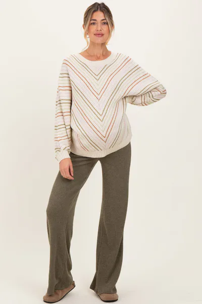 PinkBlush Olive Brushed Knit Flare Leg Maternity Pants