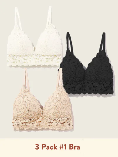 Momanda 3 Pack Lace Plunge Bralette