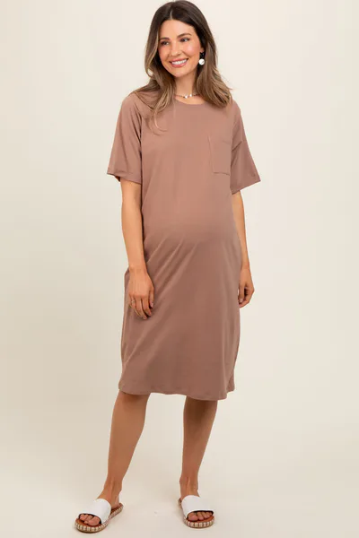 PinkBlush Mocha Oversized Round Neck T-Shirt Maternity Dress