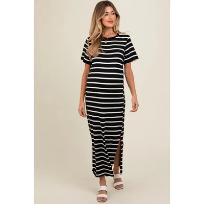 Target Pinkblush Black Striped Side Slit Maternity Maxi Dress Small