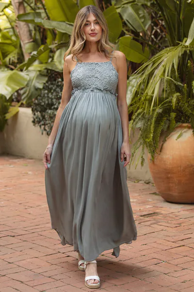 PinkBlush Grey Lace Bodice Cutout Tie Back Maternity Maxi Dress