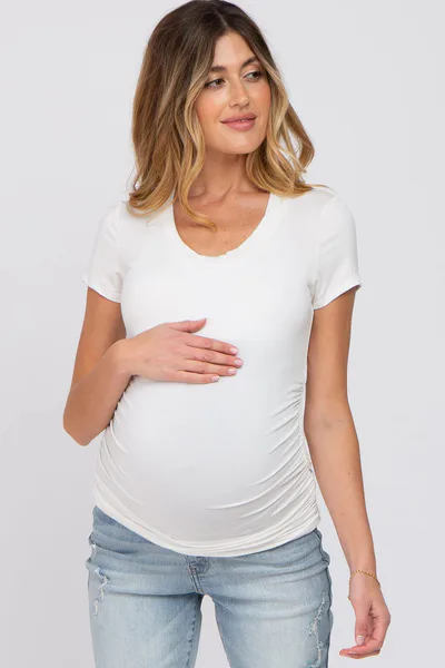 PinkBlush White Basic Short Sleeve Maternity Fitted Top