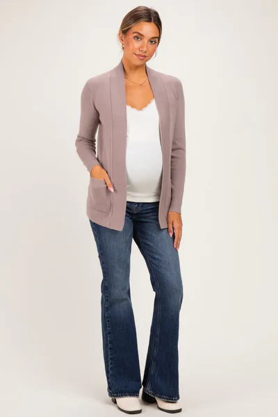 PinkBlush Taupe Mini Waffle Knit Maternity Sweater Cardigan