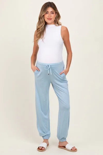 PinkBlush Light Blue Drawstring Maternity Jogger Pants