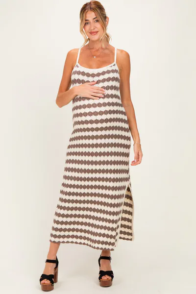 PinkBlush Mocha Knit Striped Sleeveless Maternity Dress