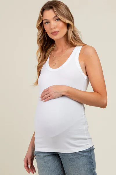 PinkBlush White Sleeveless Ribbed Maternity Top