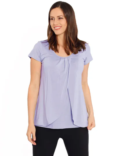 Angel Maternity Petal Front Short Sleeve Nursing Top  - Violet