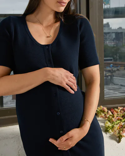 A Pea in the Pod Nurture Short Sleeve Button Down Midi Dress