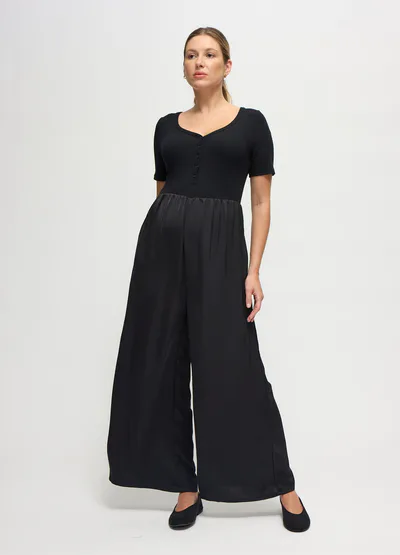 Ingrid & Isabel Short Sleeve Wide Leg Maternity Nursing Jumpsuit