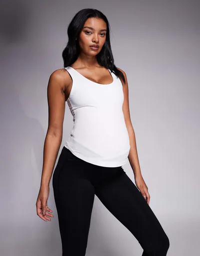 ASOS 4505 Maternity soft touch ribbed tank top with inner bra in white