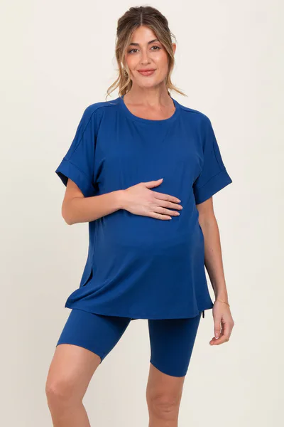 PinkBlush Navy Hi-Low Short Sleeve Tee Biker Short Maternity Set