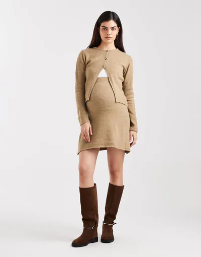 ASOS Mamalicious Maternity knit over the bump mini skirt in warm beige - part of a set