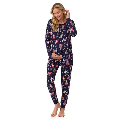Kohl's Maternity Cuddl Duds® Cozy Long Sleeve Henley Pajama Top & Jogger Pajama Bottom Set
