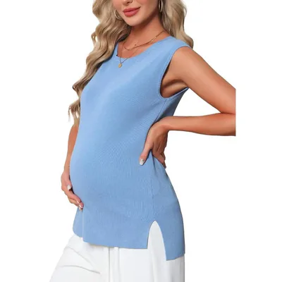 Target INSPIRE CHIC Women's Maternity Spring Top Short Sleeve Pullover Tops Basic Ribbed Knit Slim Fitted Casual Shirts 2026 Meduim Blue