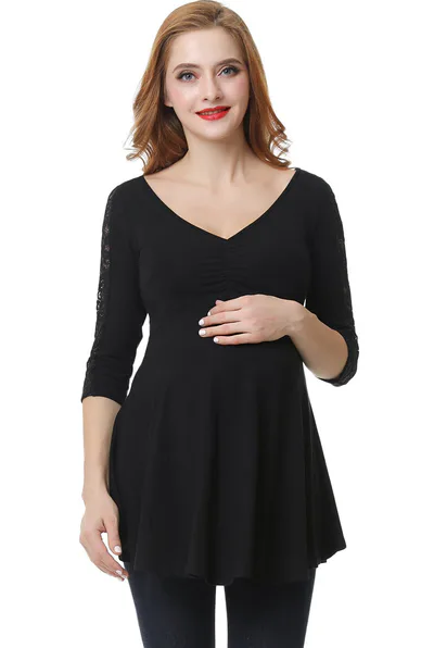 Kimi + Kai Kimi + Kai Maternity "Aisha" Lace Trim Top