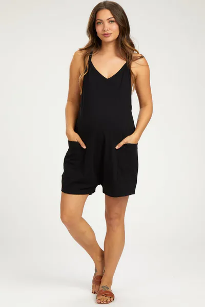 PinkBlush Black Basic V-Neck Maternity Romper
