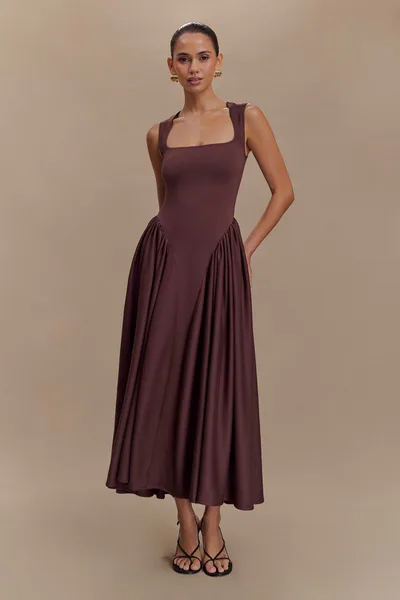 MESHKI Sharon Scuba Jersey Midi Dress - Cacao Brown