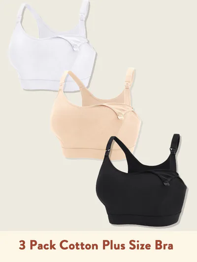 Momanda 3 Pack Cotton Plus Size Bra