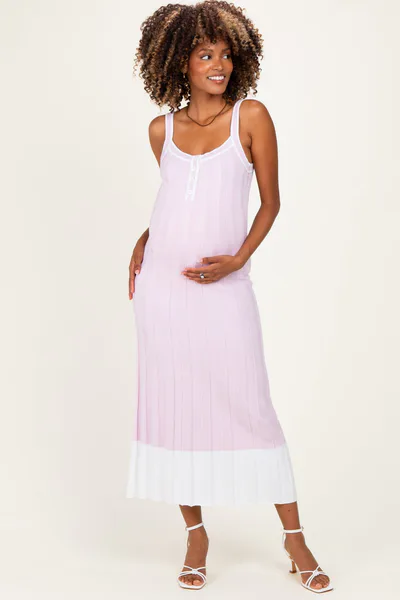 PinkBlush Light Pink Ribbed Colorblock Sleeveless Maternity Maxi Dress