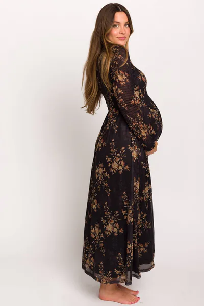 Worth Collective Honor Floral Smocked Woven Maxi Dress in Black - Bump Friendly *8/7 PRE-ORDER*