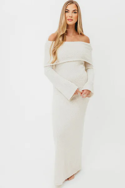 Worth Collective Nora Knit Maxi Dress in Ivory - Bump Friendly