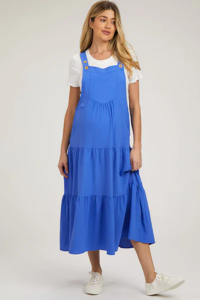 PinkBlush Royal Button Sling Tiered Maternity Midi Dress