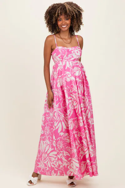 PinkBlush Pink Floral Printed Maternity Maxi Dress