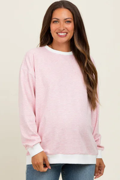 PinkBlush Light Pink Striped Maternity Pullover Top