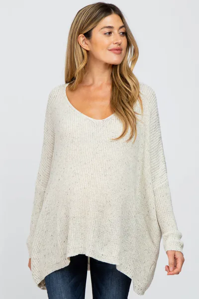 PinkBlush Ivory Speckled Oversized Maternity Sweater