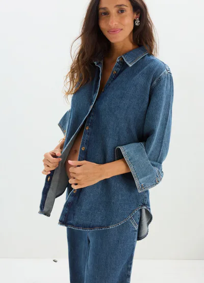 HATCH The Drapey Denim Boyfriend Shirt