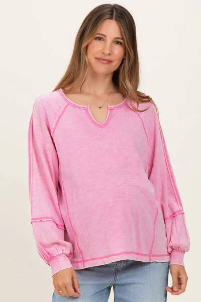 PinkBlush Bubble Pink Mineral Wash Exposed Seam Maternity Top