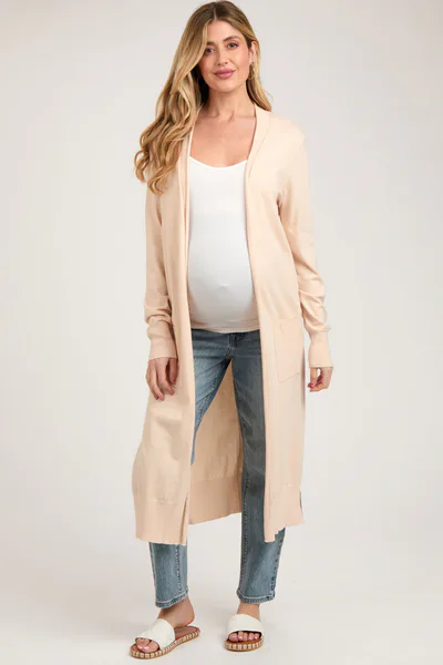 PinkBlush Cream Long Maternity Cardigan