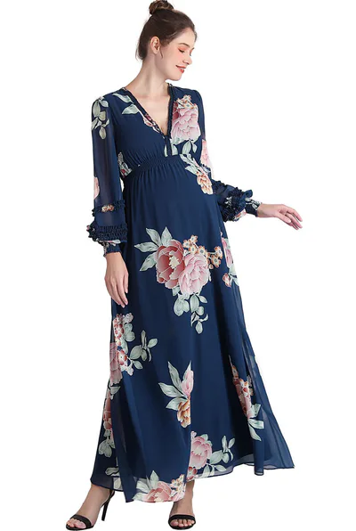 Kimi + Kai Kimi + Kai Maternity "Adell" Maxi Chiffon Dress