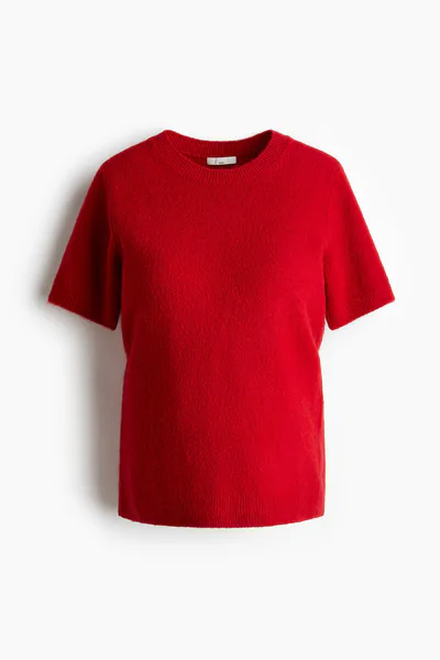 H&M MAMA Short-Sleeved Fine-Knit Top